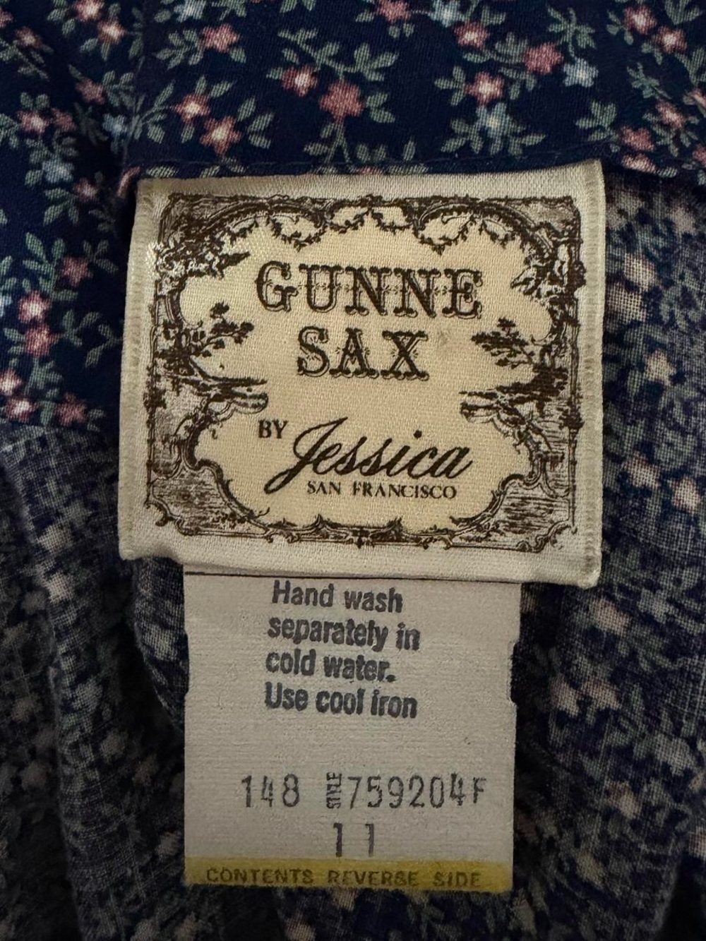 Vintage Gunne Sax by Jessica Navy Calico Praire Dress Corset Tie 1970s - Picture 3 of 12